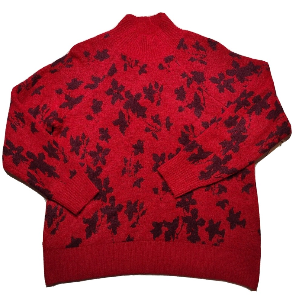 Liz Claiborne Women Plus 0X Red Cabaret Floral Acrylic Blend Sweater NEW